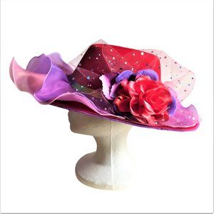 Handcrafted Fairy Vibe Red Gorgeous Tulle Ruffles Embellished Girls Hat NEW